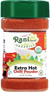 Rani Organic Extra Hot Chilli Powder (Hot Mirchi Ground) 3oz (85g) PET Jar ~ All Natural | Vegan | Gluten Friendly | Non-GMO | Indian Origin | USDA Certified Organic