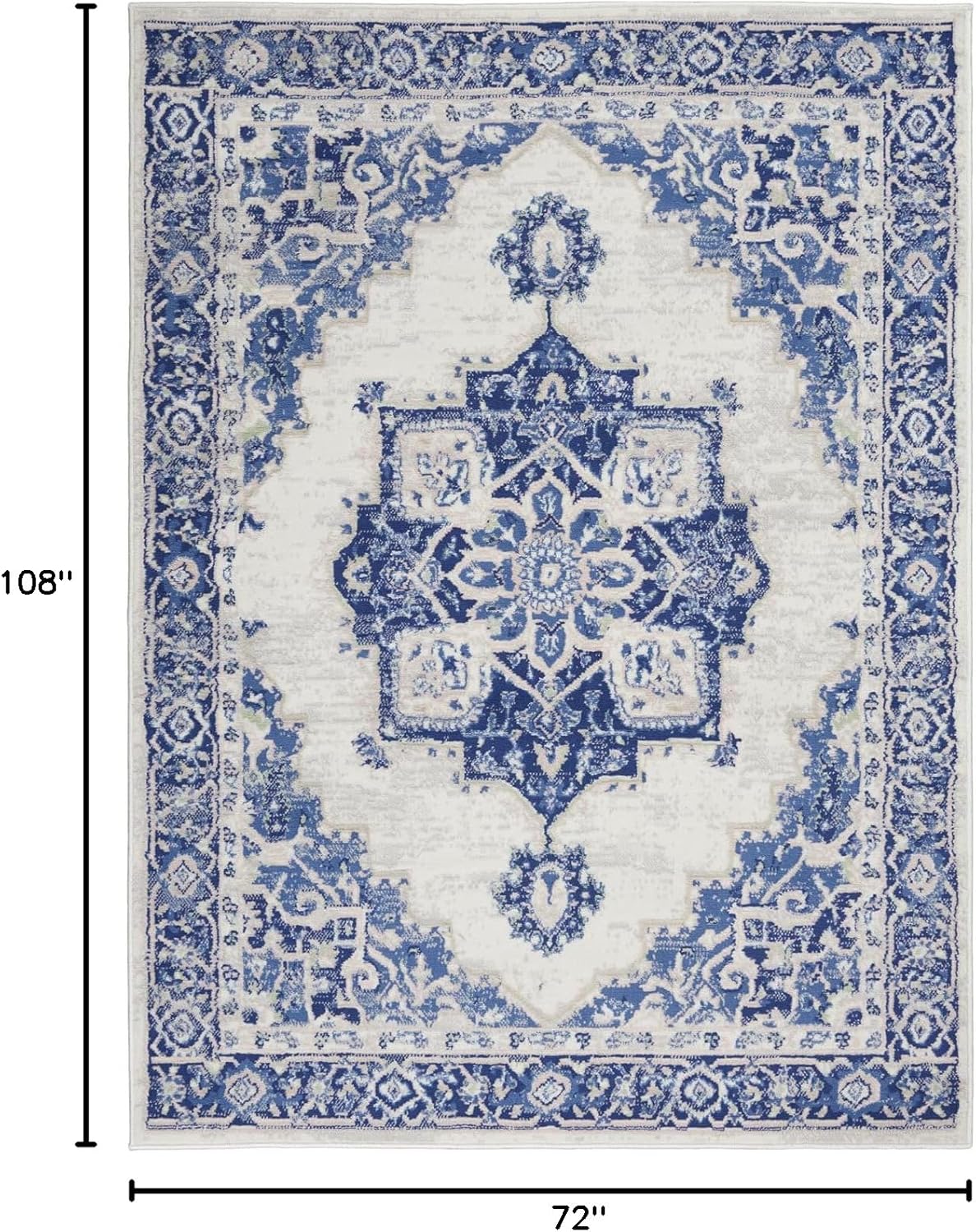 Navy Floral 6' x 9' Synthetic Rectangular Area Rug