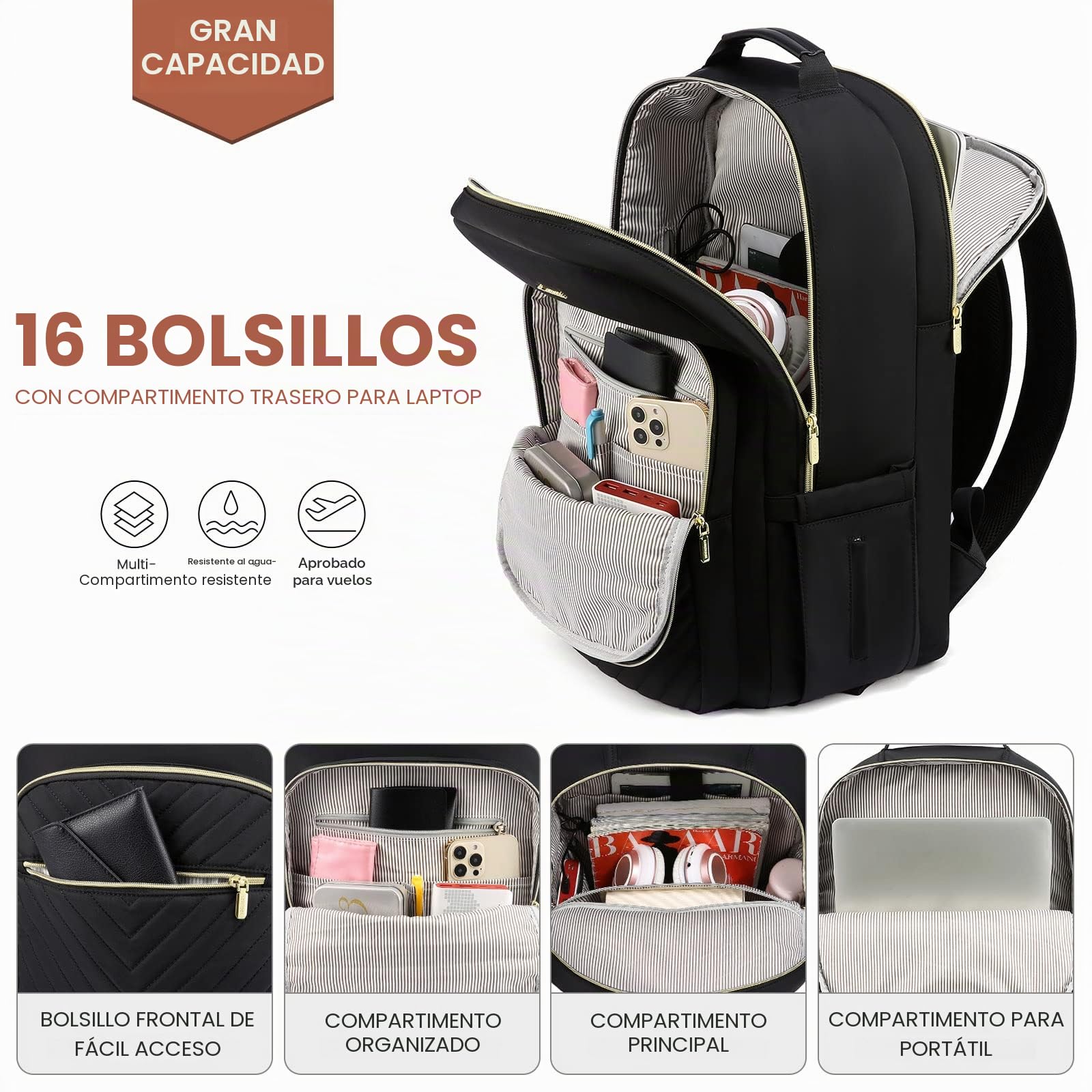 LOVEVOOK Mochila Mujer grande, Impermeable Mochila para Ordenador Portátil 18 Pulgadas con Puerto de USB, Multifuncional Mochila Escola para Negocio Viajes Trabajo Universidad