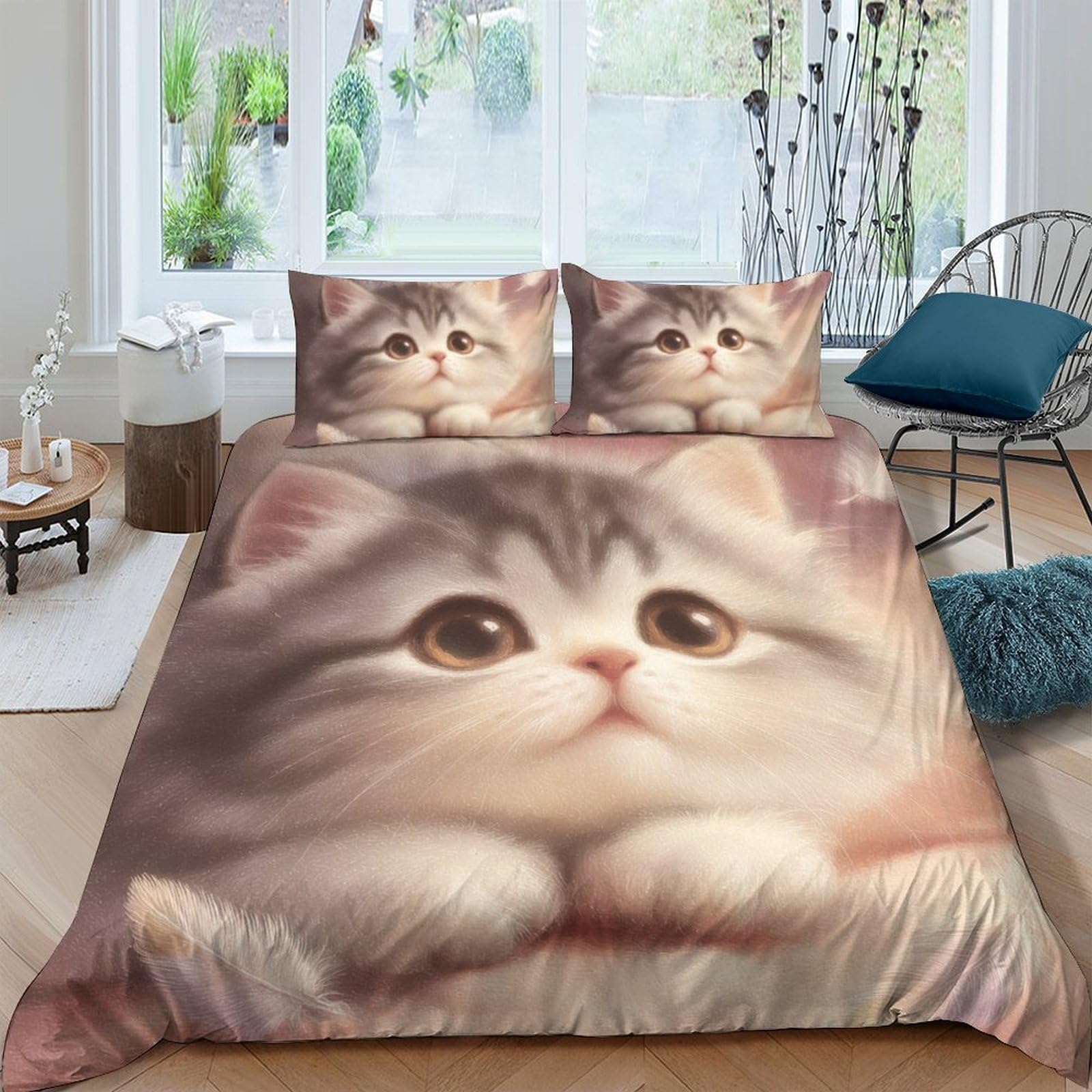 Ctjqhvkz Style-8 3D Printed Cute Kitten Fitted Sheet Microfiber Soft Breathable Cat Face Mattress Cover For Bedroom Guest Room Decor Single（135X200cm）