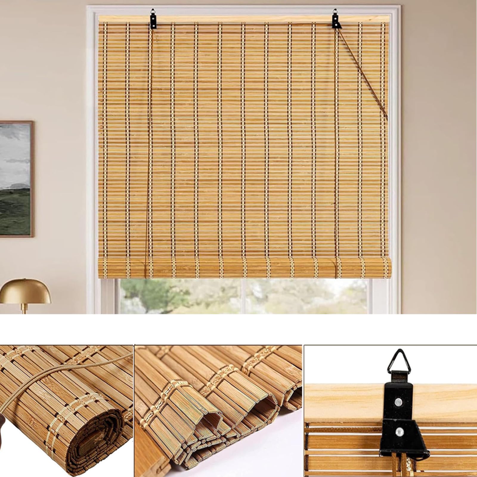 Persianas Enrollables Natural,Transpirable Estores de Bambú para Exterior,Cortina de Bambú de Protección Solar,para Puertas o Ventanas,Personalizable,Ancho x Alto (120cm x 260cm)