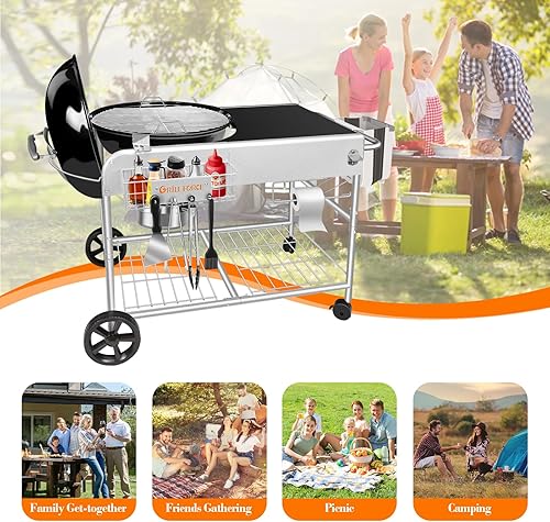 Miniatura 7 de GRILL FORCE Mesa de parrilla, carrito de parrilla para exteriores, soporte de parrilla portátil para exteriores, mesa de preparación al aire libre