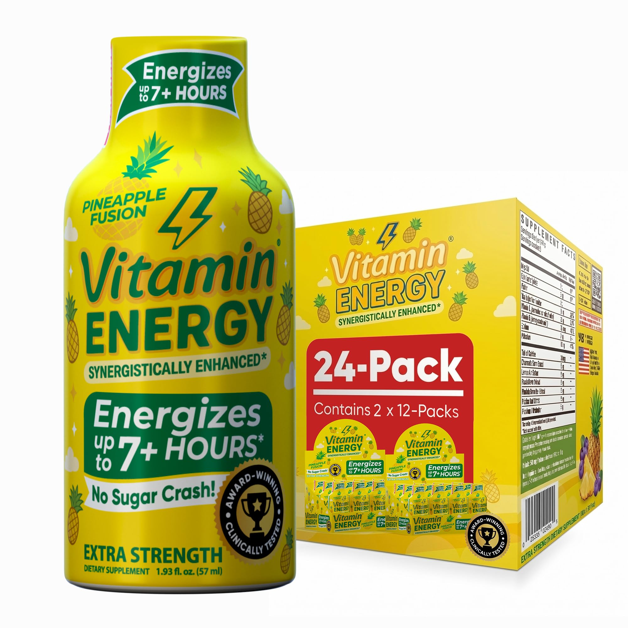Vitamin Energy Blue Raspberry Twist Extra Strength Energy Shot, 24 Pack - Up to 7 Hrs, 260mg Natural Caffeine, Zero Sugar - Electrolytes + BCAAs, Hydration, B12 B6 Niacin, 1.93 fl oz, Keto Vegan