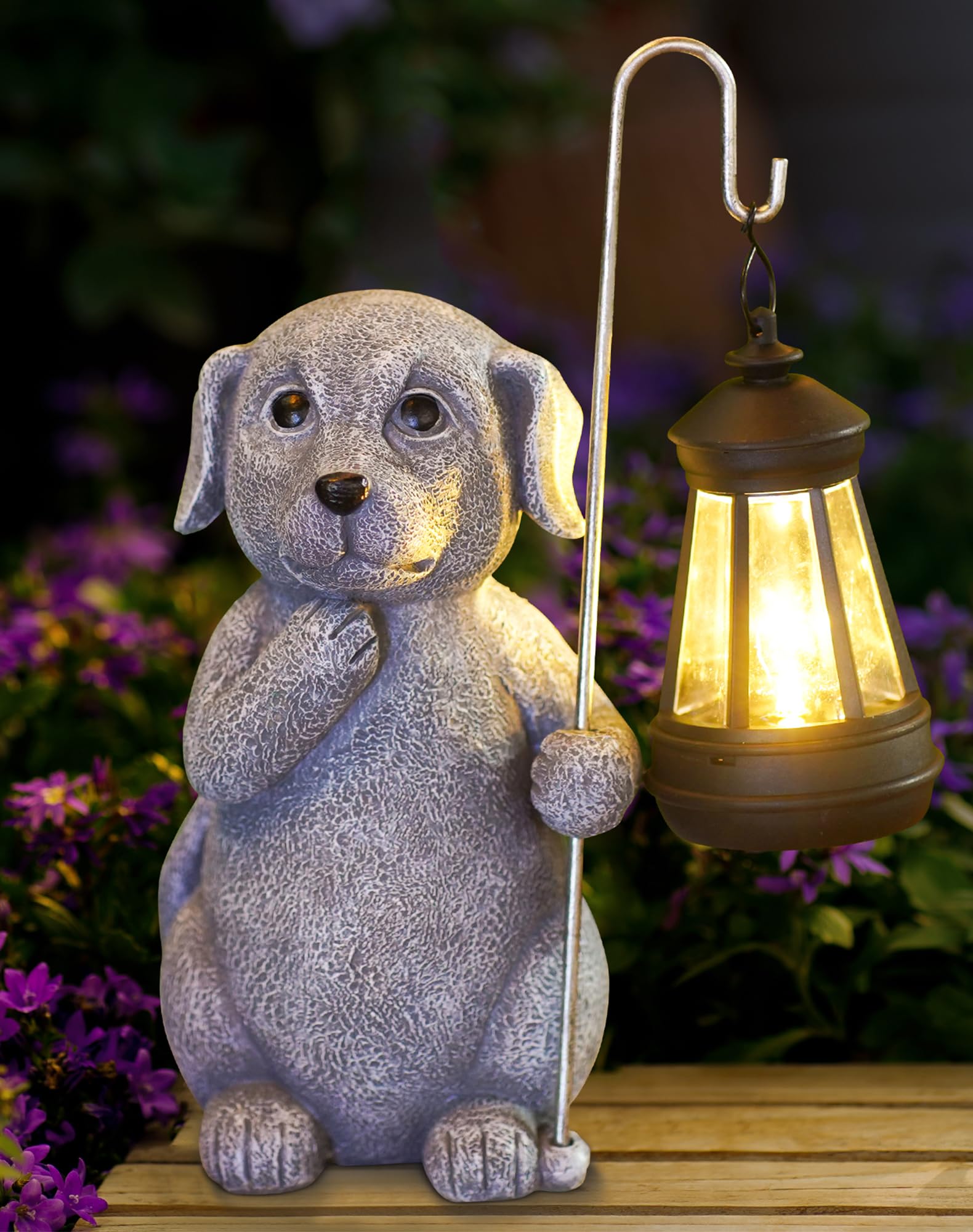 Tiejiajiang Dog Statue with Solar Lantern - Outdoor Decor Dog Figurines for Garden Lawn Patio Balcony, Outdoor Statues Uni...