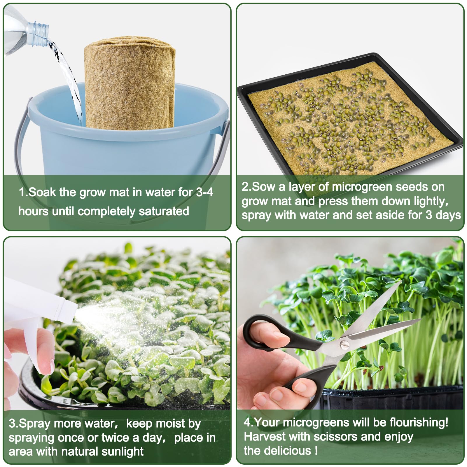 Microgreen Wachstumsmatte aus Naturfaser, Hydrokultur-Pads, für den Innenbereich, organische Produktion für Microgreen, Starterschale, Weizengrassprossen, 1 Rolle, 25,4 x 398,8 cm