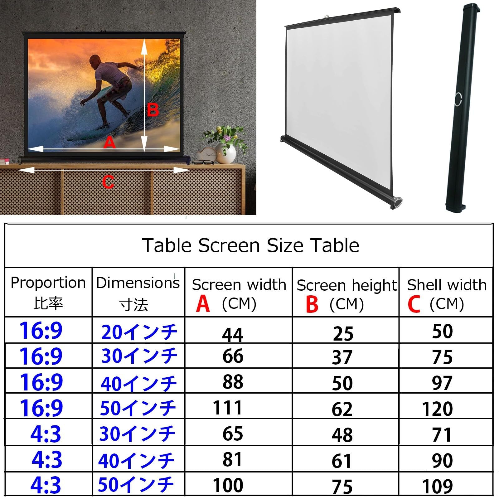Schermo Di Proiezione Portatile 50 40 30 20pollici, Compatto Telo Per Proiettore Per Interni Esterni, Schermo Proiettore Da Pavimento, Estrazione Manuale, Non Richiede Installazione(40inch - 16:9)