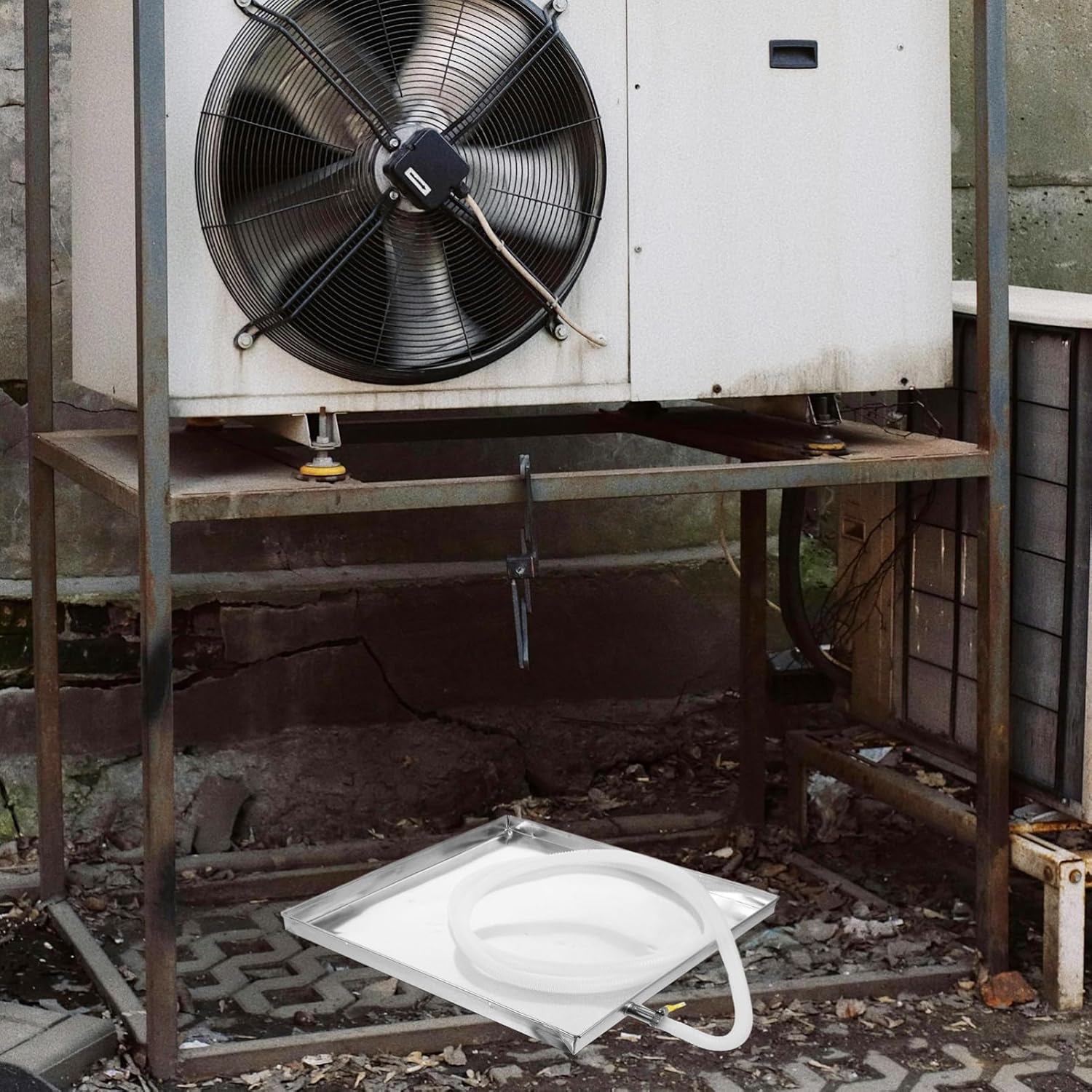 NOLITOY Air Conditioner Drip Pan Kit: 1 Set of External Unit Drip Tray with Water Outlet Hose, 15.72 Inch Square Drain Pan, Air Conditioner Accessories Kit for Outroom