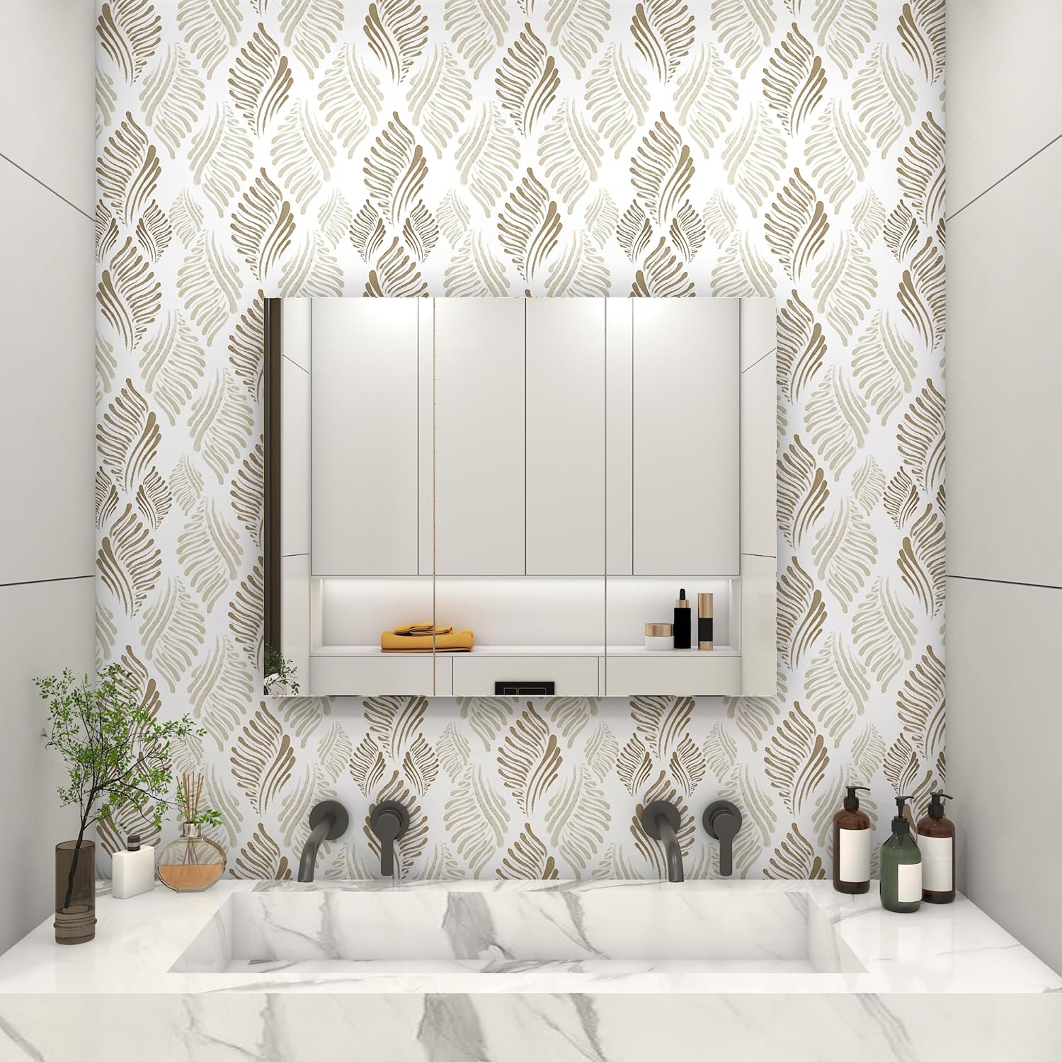 Brown and Beige Wall Paper Peel and Stick Wallpaper Modern 17.3"×393" Brown White Self Adhesive Removable Wallpaper for Bedroom Geometric Wallpapers Boho Contact Paper for Cabinets Waterproof