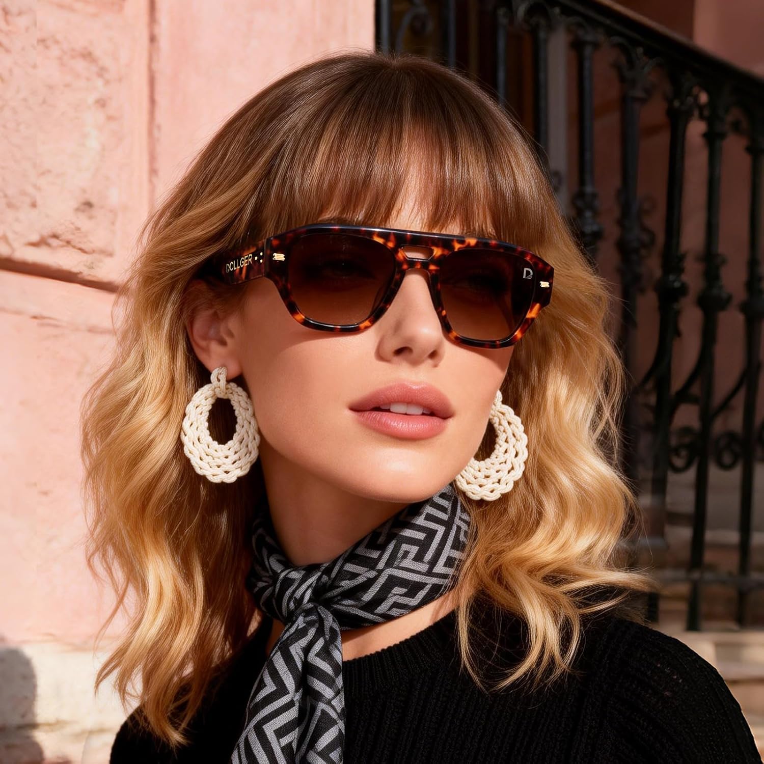 Dollger Polarized Aviator Sunglasses for Men Women Oversized Fashion Acetate Square Designer Big Frame UV Protection Shades