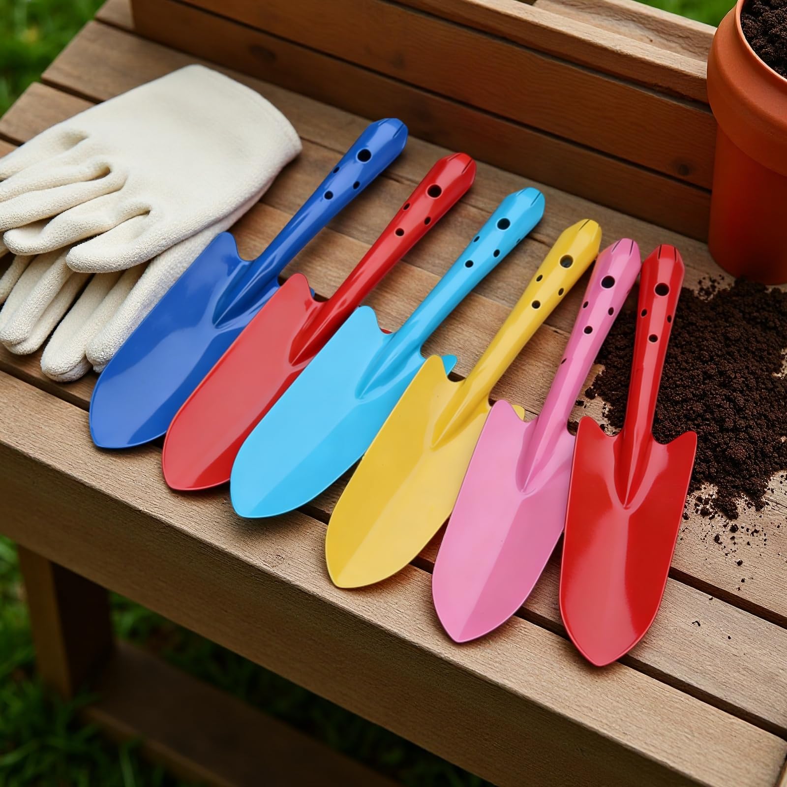 12 STK. Mini Metall Handspaten Set, 27,9 cm Gartengeräte zum Pflanzen, kleine Grabschaufel für Junge Künstler, Teens und Erwachsene, Handspaten mit griffigem Griff, Farbiger Optik und Metallkörper