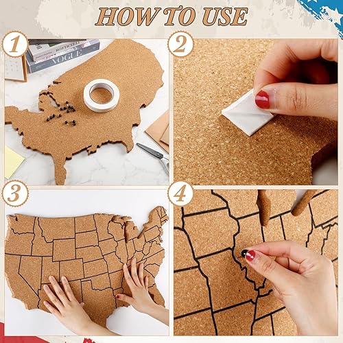 Miniatura 3 de Giant USA Travel Map Continental USA Map - Tablero de corcho con 10 pasadores de 24 x 17 x 0.6 pulgadas, arte decorativo de pared de Estados Unidos