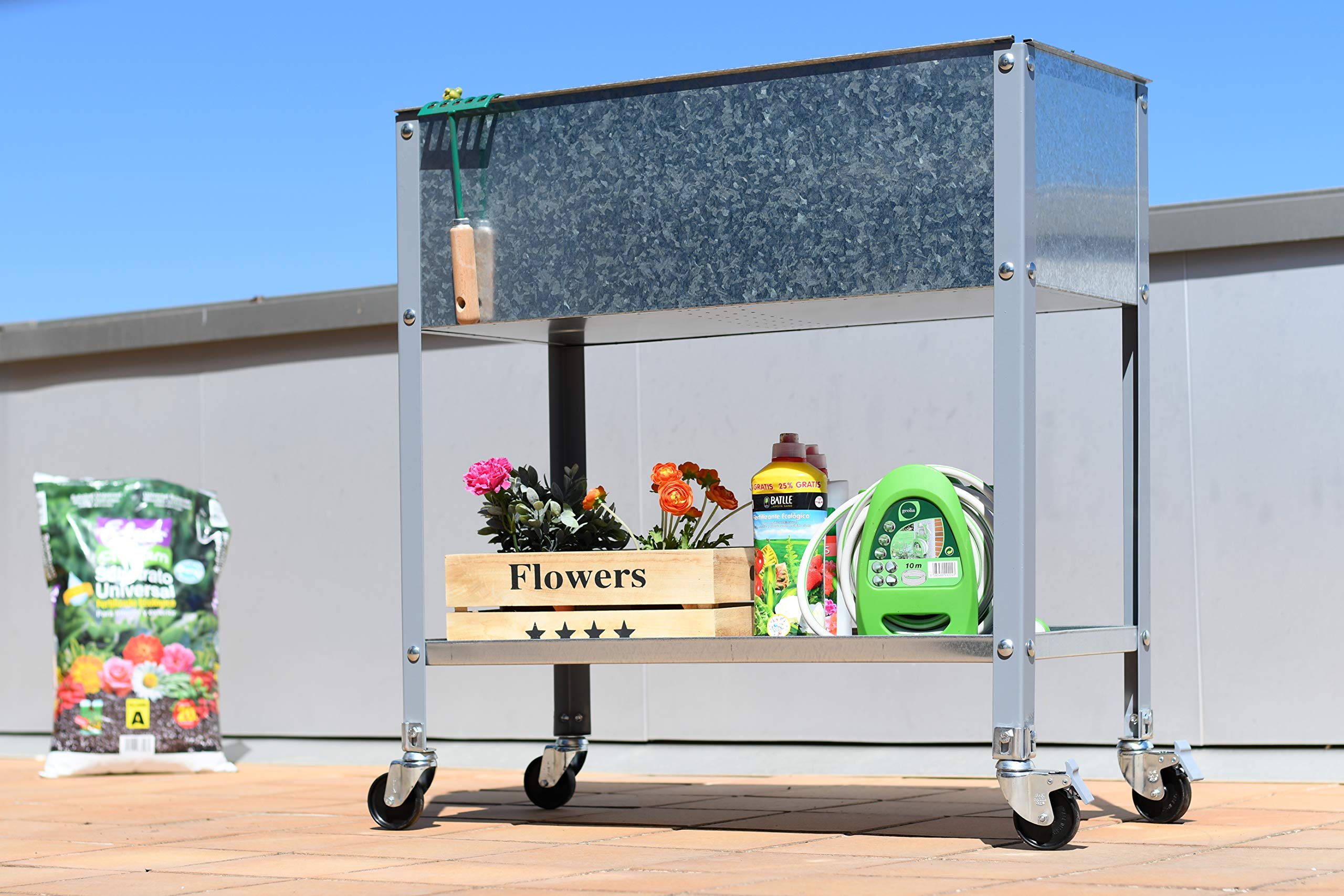 HUERTO URBANO SIMONGARDEN URBAN TOP CON RUEDAS 1200x400 GRIS/GA