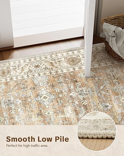 Miniatura 3 de HOMFINE Alfombra lavable a máquina de 5 x 7 pies, diseño vintage con alfombras antideslizantes para sala de estar, dormitorio, alfombra con