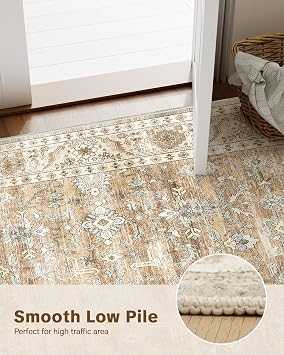 HOMFINE 300x400cm Beige Brown Vintage Area Rug for Bedroom Living Room | Machine Washable Rug, Traditional Printed Design, Soft Short Pile, Non-Slip Non-Shedding