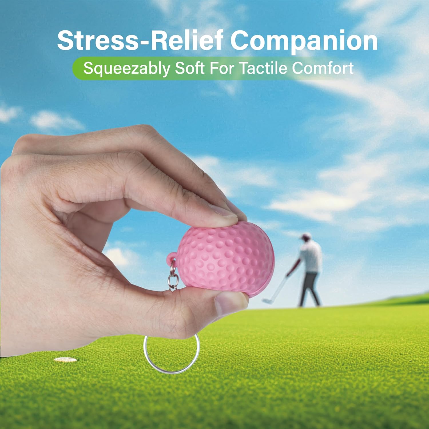 SANDIAN, Soft PU Golf Ball Set, 3 Balls with Carabiner Clip, Bag Charms, Key Chains, White Yellow Pink Pack - Image 2