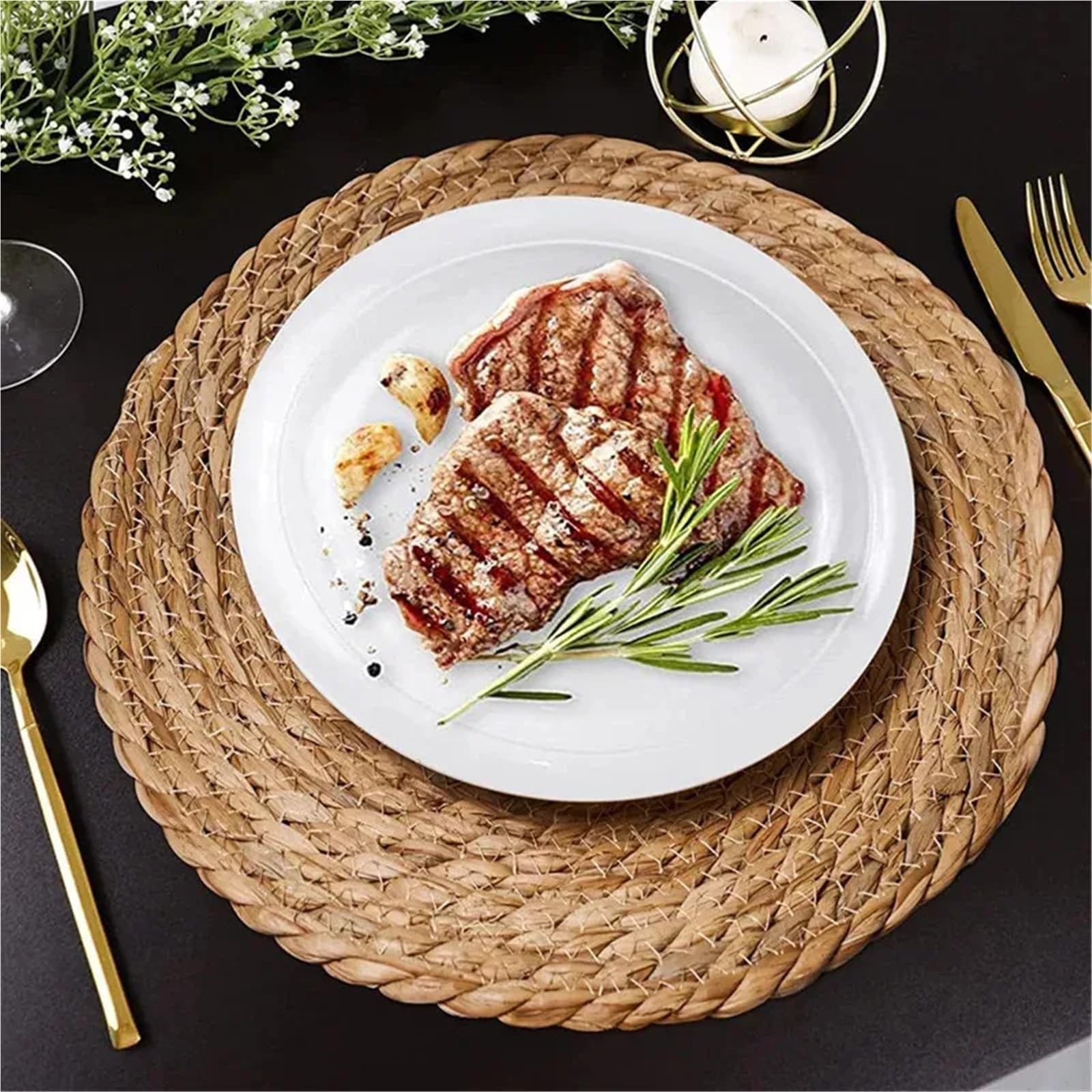 Tovagliette in vimini Tovagliette in vimini intrecciate a mano, tovagliette rotonde termoisolanti, in tessuto naturale for sala da pranzo, matrimonio e casa(8pcs)