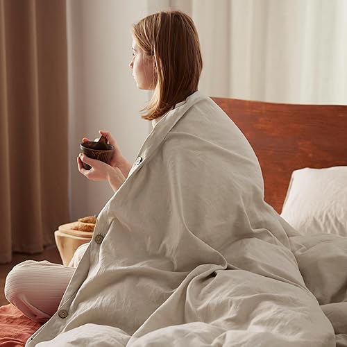 Miniatura 6 de Bedsure - Juego de funda de edredón de lino queen, mezcla de algodón y lino, color lino, 3 piezas, 1 funda de edredón de 90 x 90 pulgadas y 2 fundas