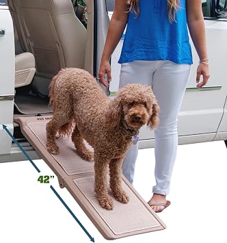 Pet Gear SupertraX Ramps for Dogs and Cats, Maximum Traction Surface, Portable/Easy-Fold No Tools Required, Built in Handle for Travel, 5 Models, 42" L X 16" W, Supports 150 lbs, Sand