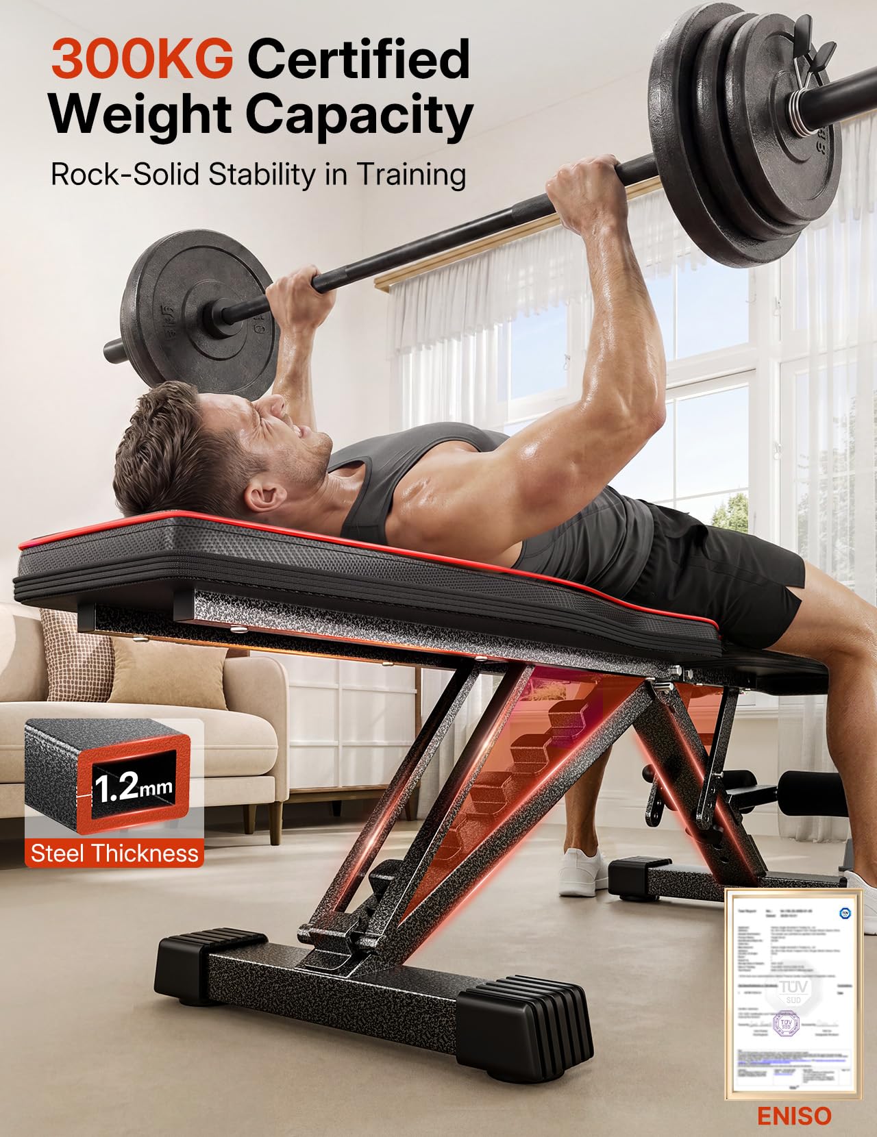 YOLEO klappbare Hantelbank Multifunktion Training Fitness Bank Bauchtrainer Schrägbank mit 6-Fach Verstellbarer Rückenlehne/3-Fach verstellbarer Sitzkissen,Belastung 300kg