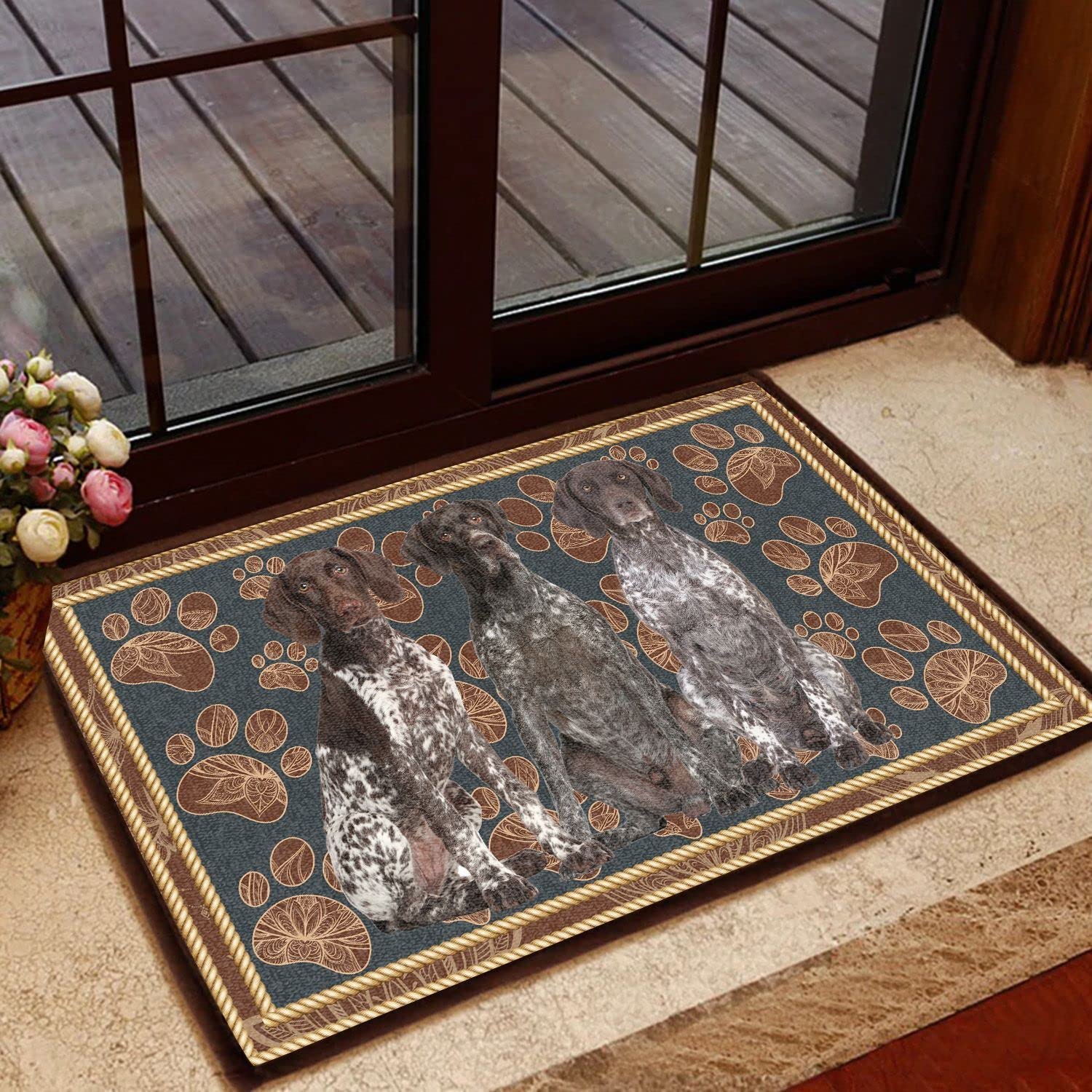 Ensound German Shorthaired Pointer Flower Paw Printed Doormat,Novelty Flannel Floor with Non-Slip Rubber,Housewarming Decor Gift for Dog Lovers Welcome Doormat 30x18 Inch