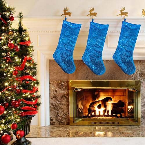 Miniatura 10 de Pxniy Medias de Navidad de lentejuelas de 20 pulgadas, paquete de 4 suministros de fiesta de Navidad con purpurina, medias de Navidad