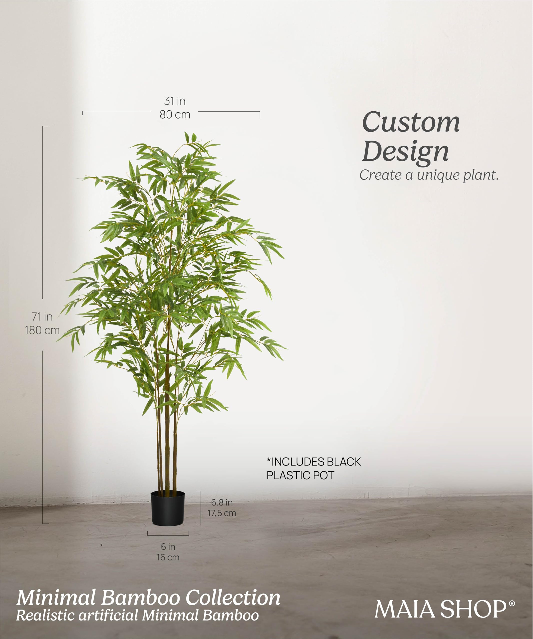 MAIA SHOP Bambù artificiale 180 cm Minimal, pianta finta da interno iperrealistica, albero decorativo elegante per arredare casa ufficio e hotel