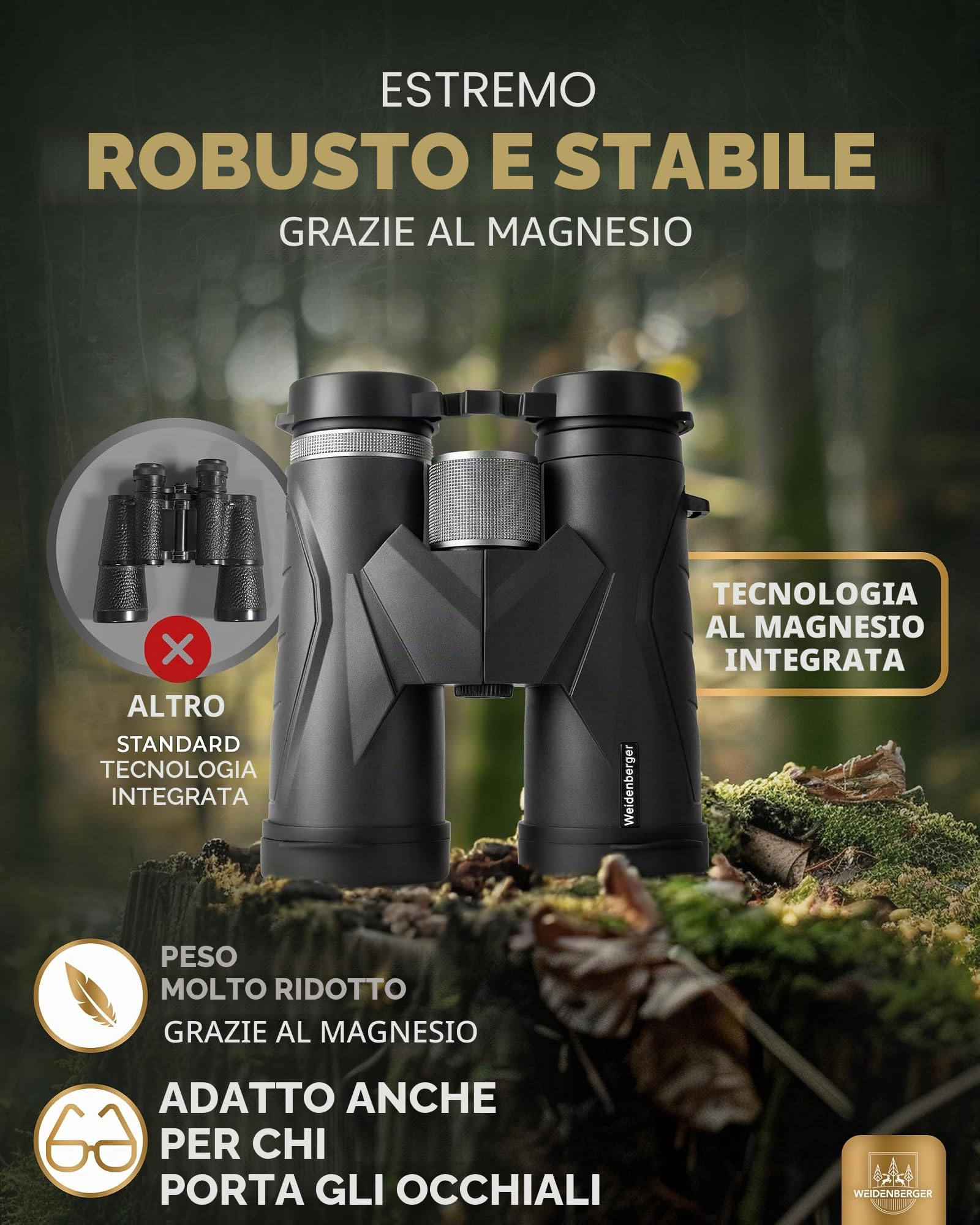 Binocolo 12 x 42, [Vincitore del test] binocolo in magnesio con riempimento nitrogeno e impermeabile, per adulti, Prisma HD BAK4 + obiettivo FMC, adatto anche per portatori di occhiali