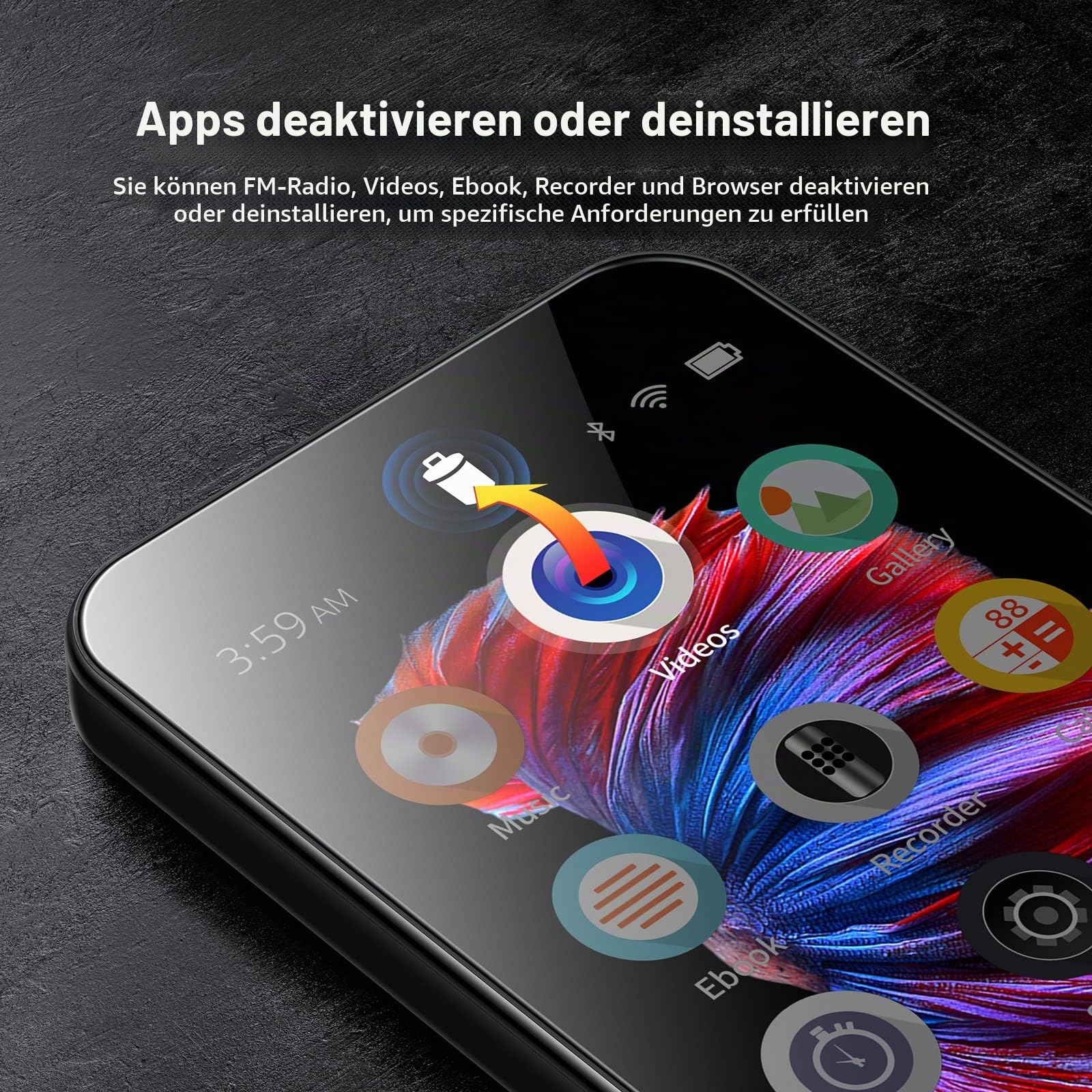 WiFi-MP3-Player mit Bluetooth, TIMMKOO 4,0-Zoll-Voll-Touchscreen-MP3-MP4-Player, tragbarer HiFi-Sound, digitaler Walkman-Musikplayer mit UKW-Radio, Rekorder, E-Book, Uhr, Browser (Schwarz)
