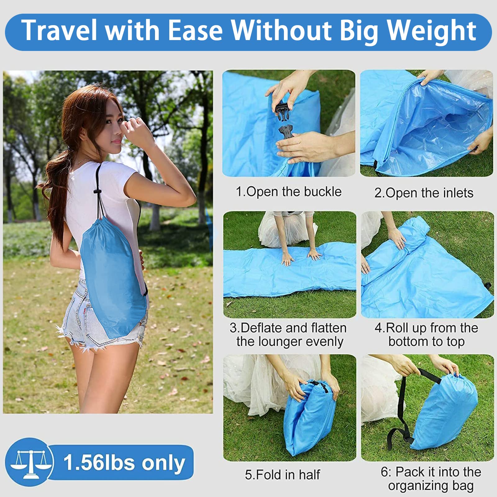 Aufblasbares Luftsofa, Luftsofa mit Tragetasche, Tragbares Wasserdichtes Aufblasbare, Air Lounger, für Garten, Seeufer, Strand, Camping und Musikfestivals