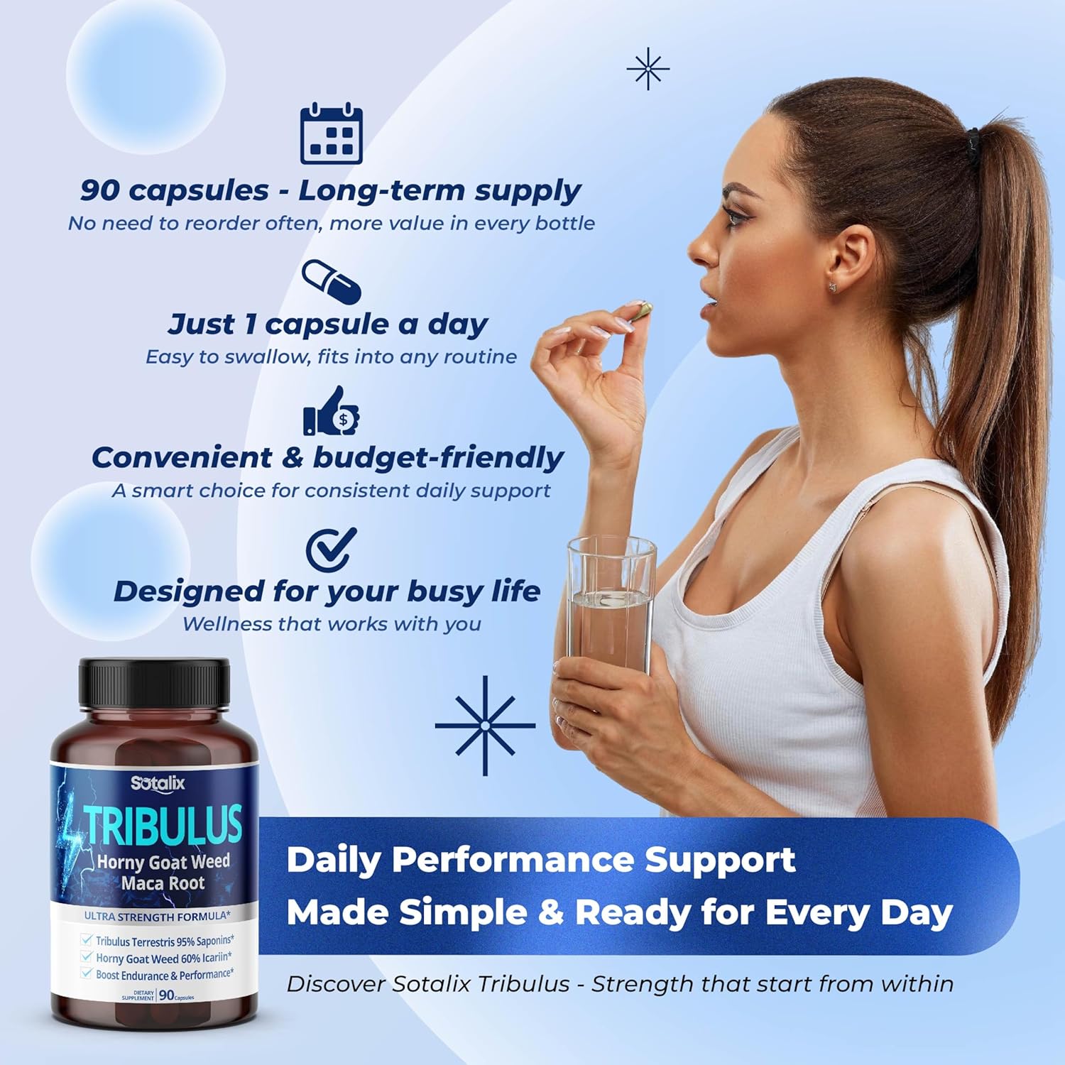 Premium Tribulus Terrestris - 95% Total Saponin Ultra Potency with Maca Root Tongkat Ali Ginseng - High Strength for Men Women - 90 Day Supply (90 Count (Pack of 1)) - Image 6