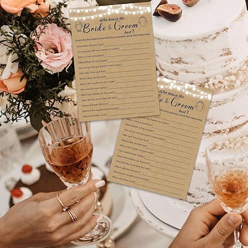 Miniatura 4 de 30 divertidos juegos de despedida de soltera  Quién conoce mejor al novio de la novia, juegos de compromiso de boda rústico de papel kraft favores