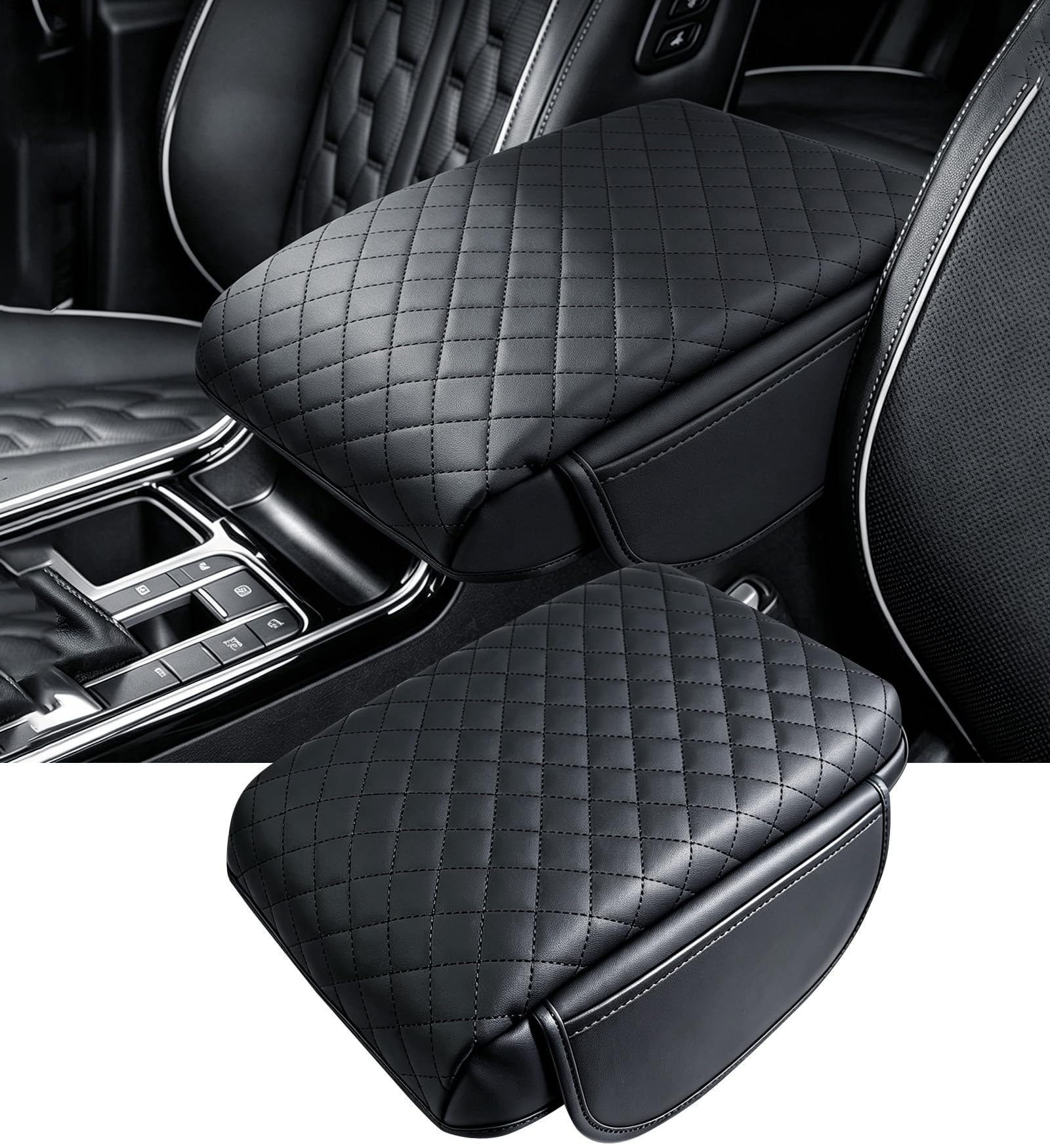 Center Console Cover for KIA Sorento 2026 2025 2024 2023 2022 2021, 1.2-Inch Thick PU Leather Middle Armrest Cushion Protector Pad with 2 Side Pockets for 2021-2026 Sorento, Black