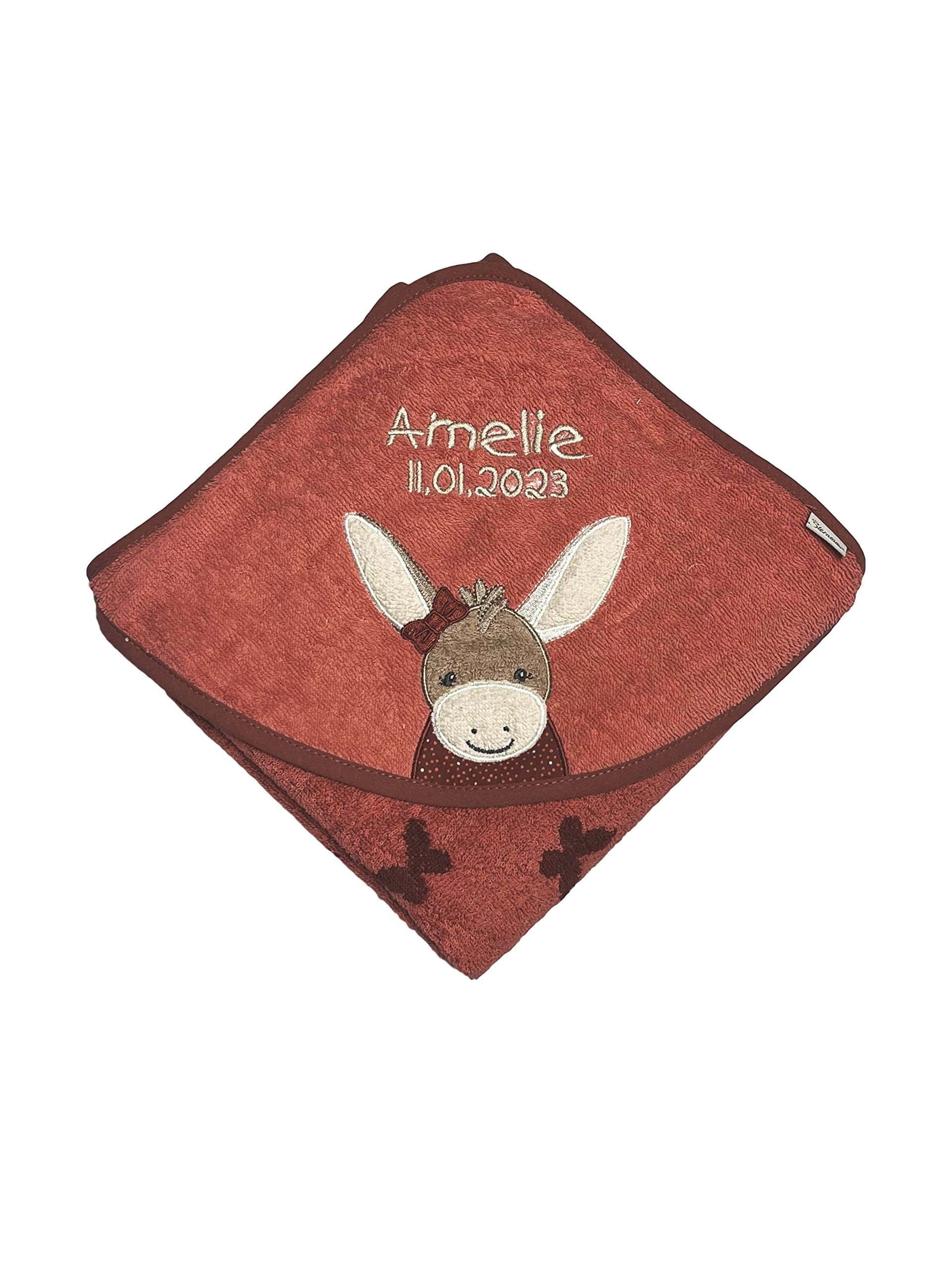 Sterntaler Badetuch 100x100 cm aus 100% Baumwolle personalisiert mit Namen/inklusive Bestickung (Emmily rot)