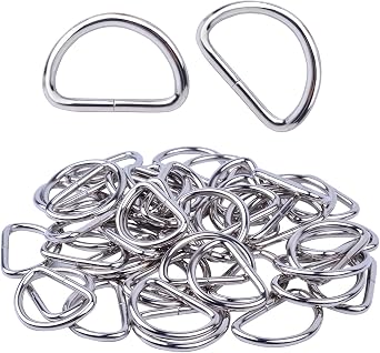 BronaGrand Pack of 50 Metal Nickel Plated D Ring 1inch