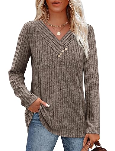 SAMPEEL Sweaters for Women Long Sleeve Shirts V Neck Tops