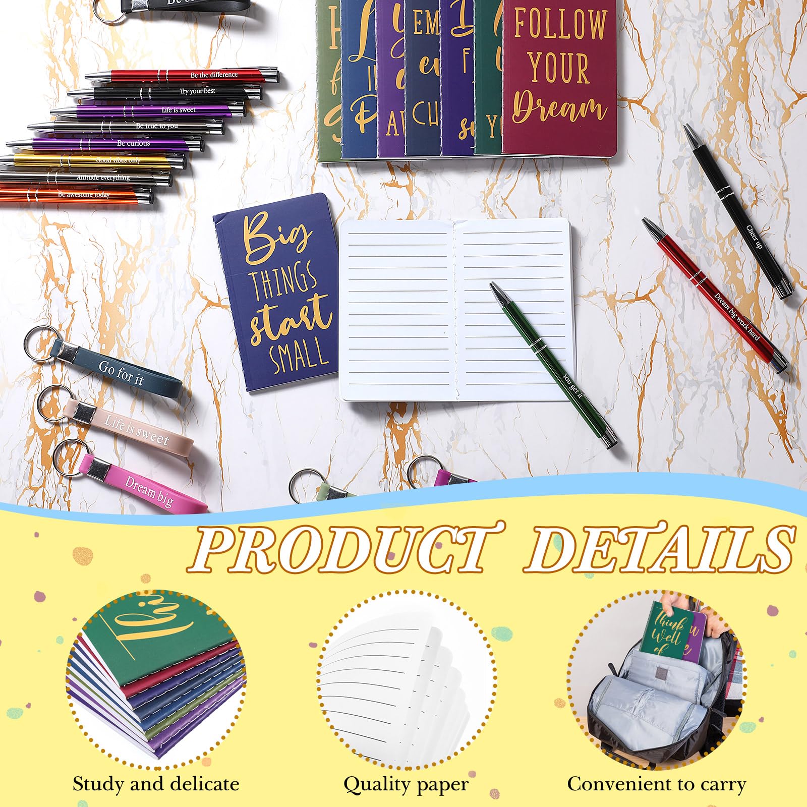 Pajean 128 cuadernos motivacionales a granel, regalos inspiradores, bolígrafos, llaveros de afirmación positiva, bolsas de organza para estudiantes, profesores, empleados, escuela, oficina, premios