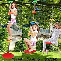 Vista 5 de Cuerda de escalada con plataformas para niños, juego de asiento de columpio de árbol de disco que incluye correa para colgar y mosquetón, juego