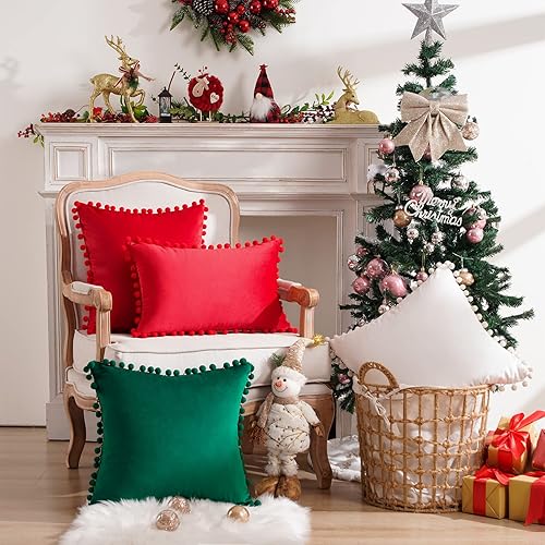 Miniatura 6 de Top Finel juego de 2 fundas de almohada decorativas, de terciopelo suave, lisas, para sofá, dormitorio o automóvil, 20 x 20 pulgadas, rojo