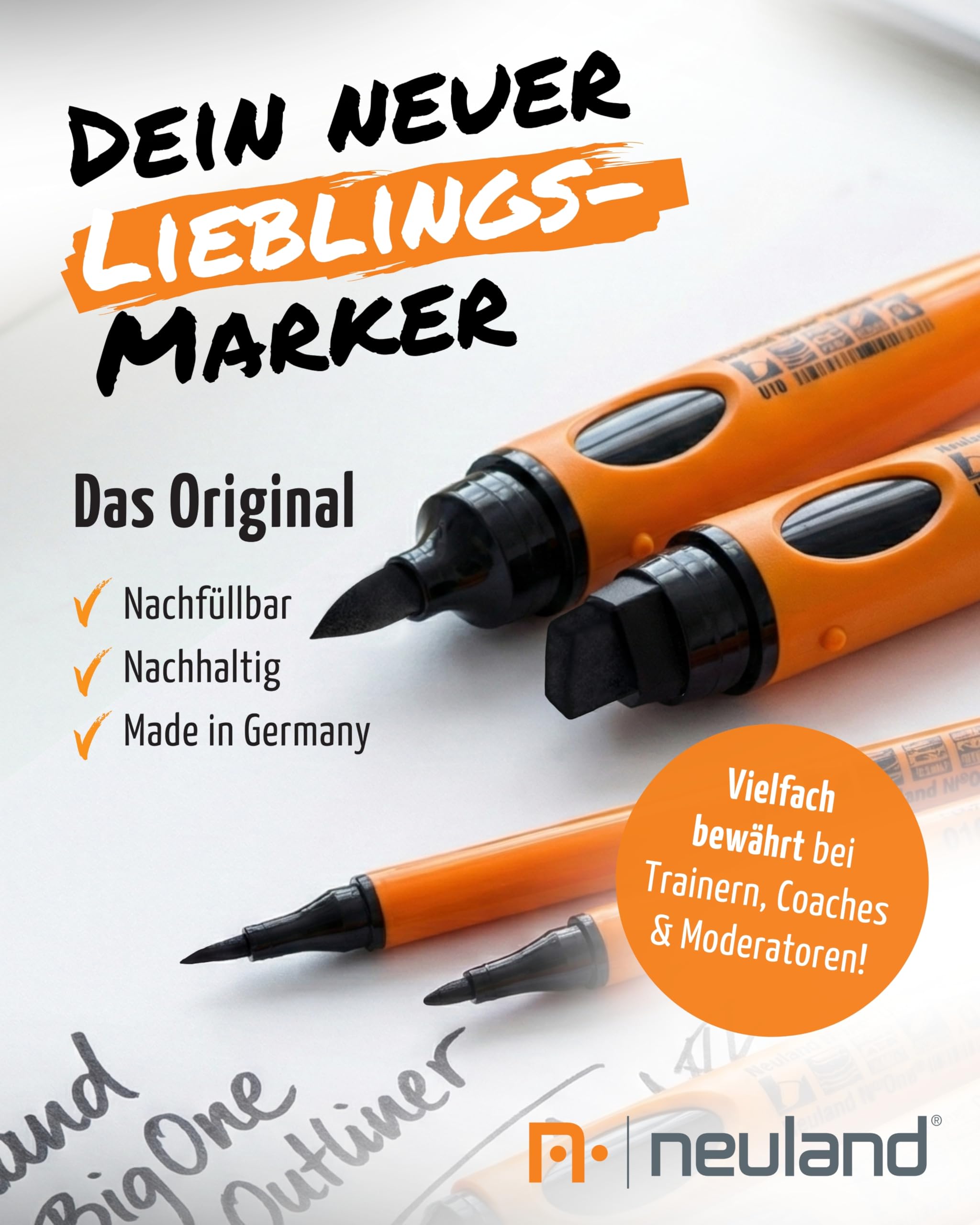 Neuland Outliner-Set I 8er Mix-Set in Schwarz mit verschiedenen Spitzen I Nachfüllbare & ergonomische Permanentmarker I Ideal für sattschwarze, verwischfeste Konturen in allen Formaten