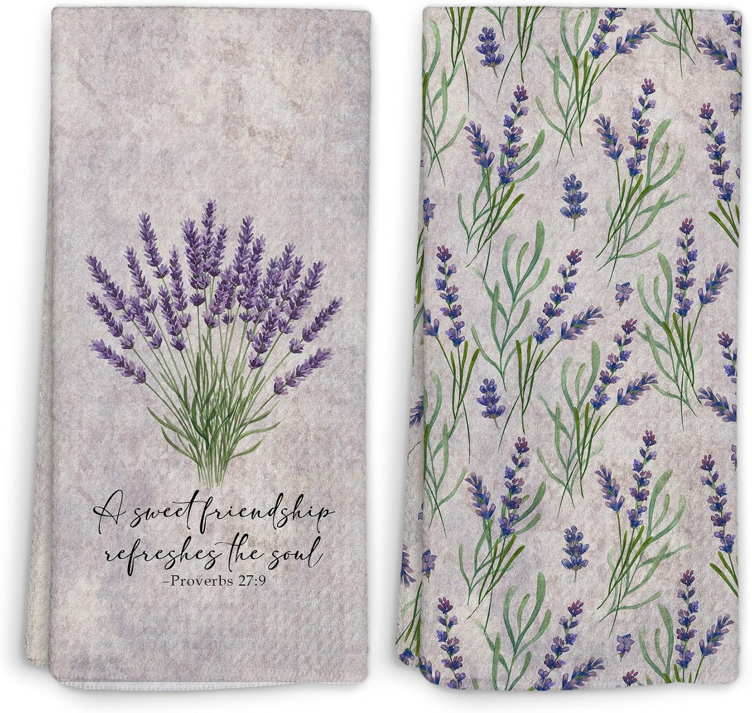 Christian Lavender Floral Hand Towels Set of 2, Proverbs 27:9 Bible Verse Flower Decorative Hand Towel for Bathroom, Christian Gifts for Women Dish Tea Towels for Kitchen Decor 16x24 Inch