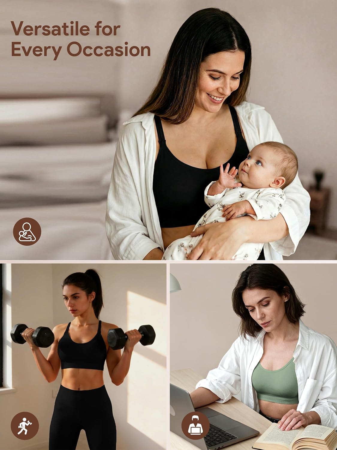 Angelhood Nursing Bras for Breastfeeding, Criss-Cross Back Nursing Sports Bra, Low Impac Support Yoga Maternity Bras