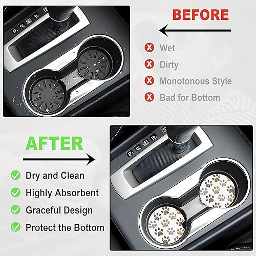 Miniatura 5 de Paquete de 2 posavasos de automóvil para portavasos de automóvil, 2.56 pulgadas, universales, de piedra de cerámica, absorbente, con base de corcho