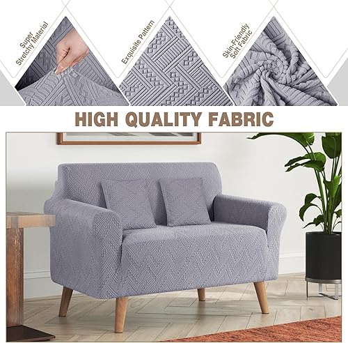 Miniatura 4 de Funda elástica para sofá biplaza, funda de sofá de 1 pieza para sofá de 2 cojines, funda antideslizante para sofá biplaza, protector de muebles de