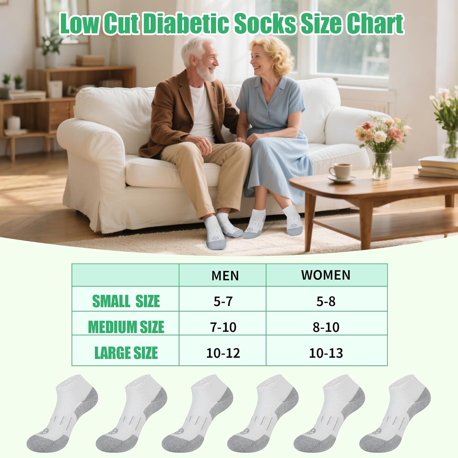Nonlut Diabetic Socks for Men,6 Pairs Low Cut Neuropathy Mens Diabetic Socks 9-11/10-13(White-Medium) - Image 5