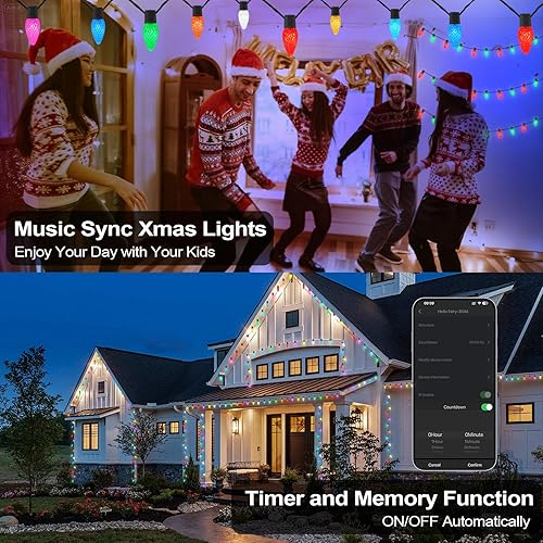 Miniatura 5 de Luces de Navidad inteligentes C9 para exteriores, 66 pies, 100 luces LED de control remoto, luces de Navidad de persecución de bricolaje, cambio de