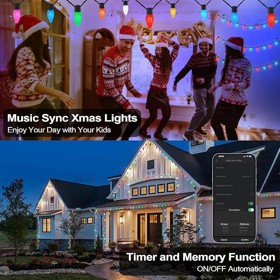 Smart C9 Christmas Outdoor Lights, 41FT 50 LED APP Remote Control String Lights, DIY Chasing Xmas Lights, RGB Color Changing with Timer & Music Sync for Holiday Xmas Tree Decoration