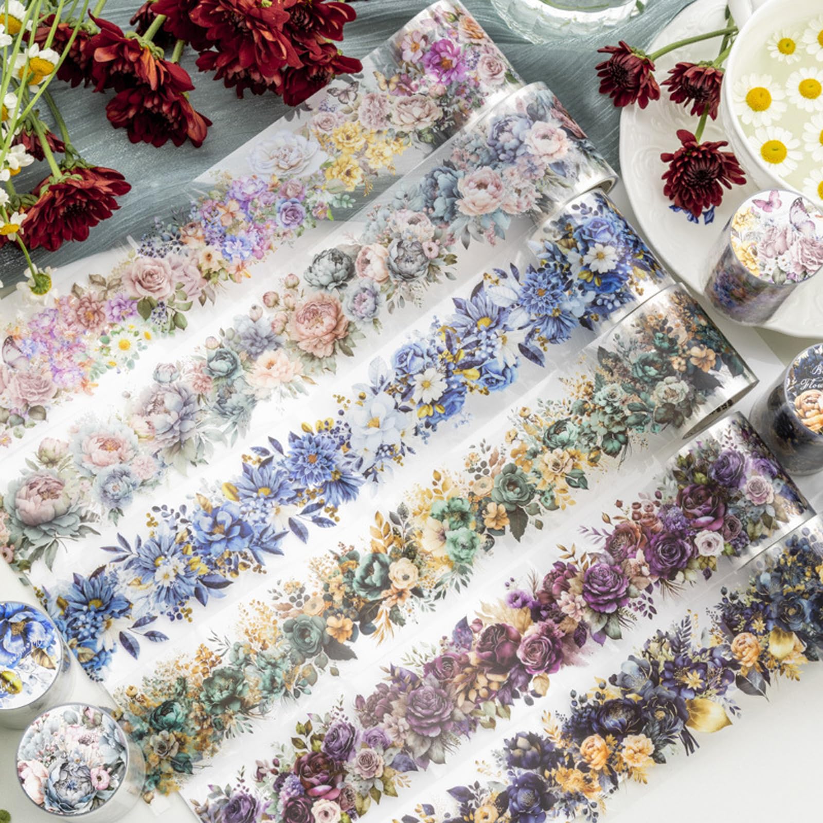 Ningmo Scrapbook Stickers, 6 rollos de cinta washi de flores, pegatinas de flores, mariposas y flores para manualidades, álbum de fotos, diario, scrapbooking, equipaje, calendario, pared (04)