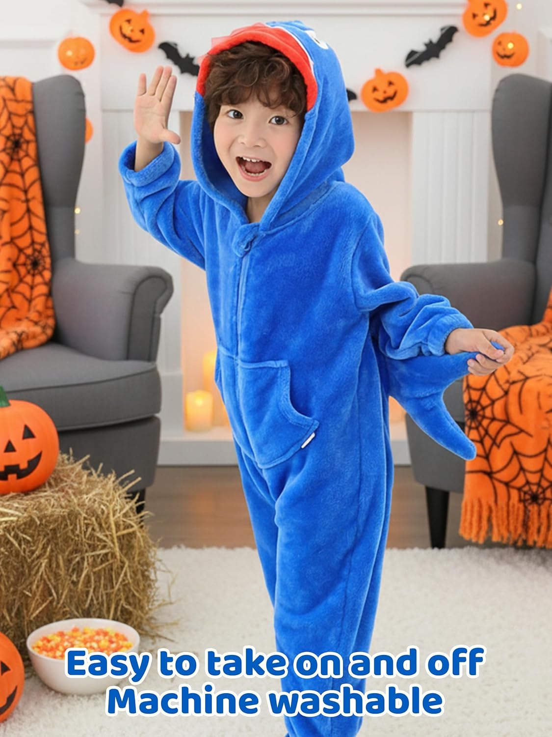LOLANTA Boys' Girls' Dinosaur Shark Costume Flannel Jumpsuits Soft Animal One Piece for Kids Holiday Birthday - Image 5