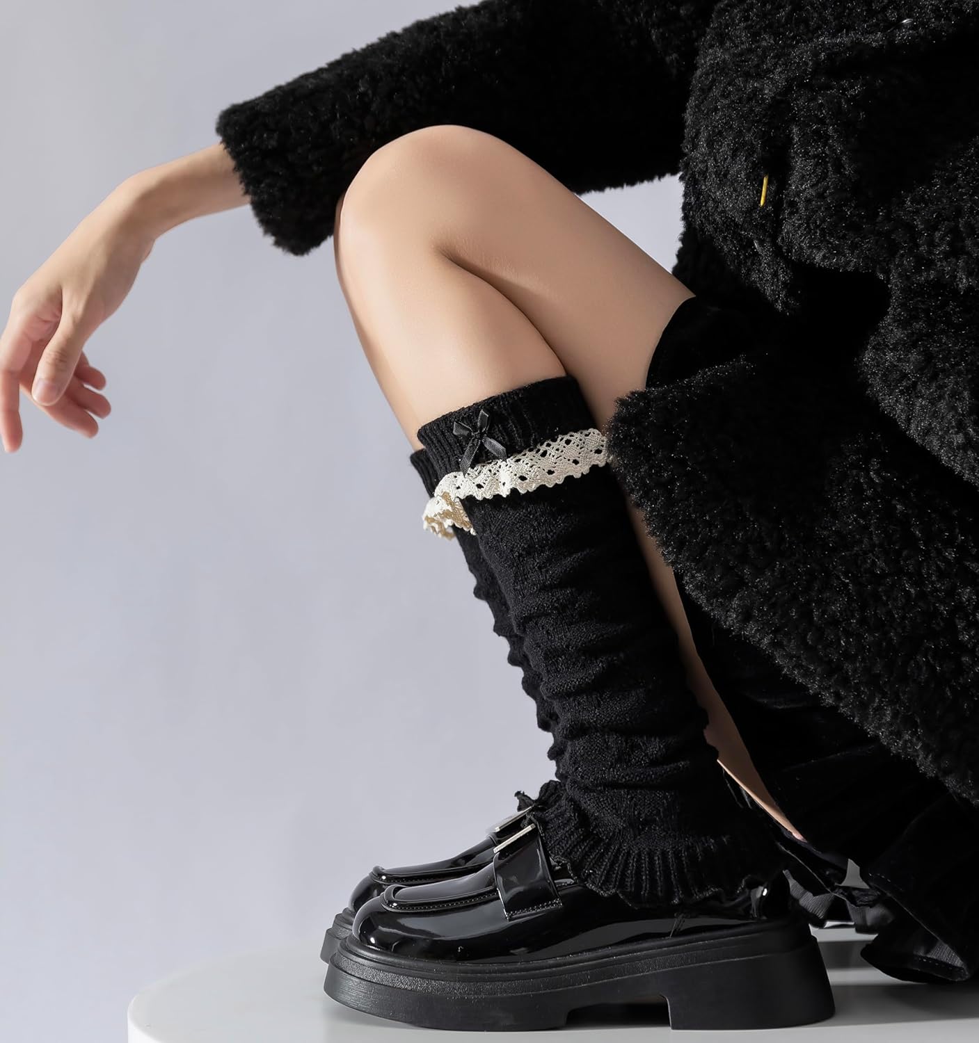 SherryDC Girl's Cute Y2K Leg Warmers Knit Lolita Kawaii Lace Trim Knee High Leg Sleeve Socks Women - Image 5