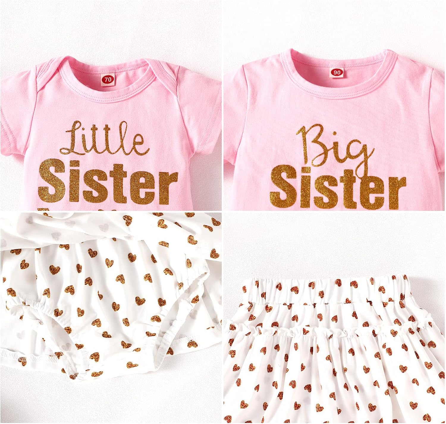 AMAWMW Big Sister Little Sister Matching Outfits Toddler Baby Girl Summer Clothes Short Sleeve Romper Ruffle Skirt 3PC Set - Image 4